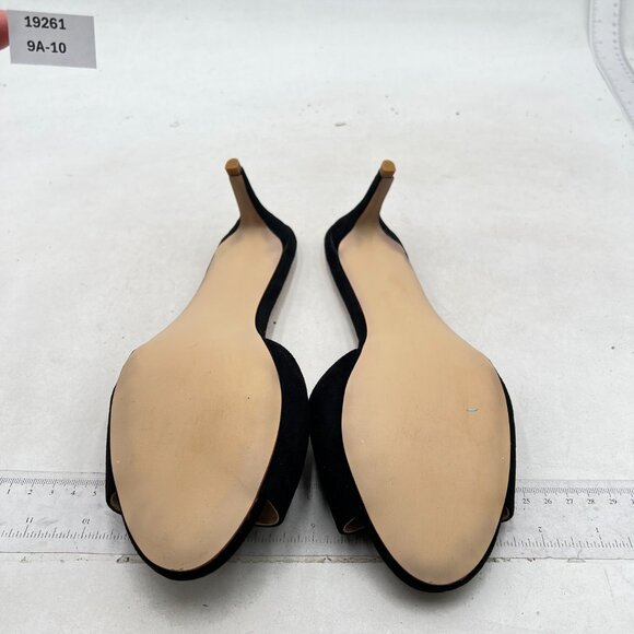 FSJ Black Casual Peep Toe Thin Mid Heels Backless Summer Sandals Slide On Mules - Picture 7 of 8